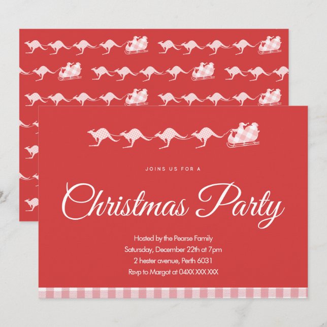 Australische Weihnachtsfeier Party Einladung Kanga (Vorne/Hinten)