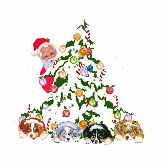 Australische Welpen unter dem Baum w/Santa Fotoskulptur Magnet (Vorne)