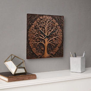 Australische Woodlands: 3D Warah Baum Holz Druck, Quadratische Wanduhr