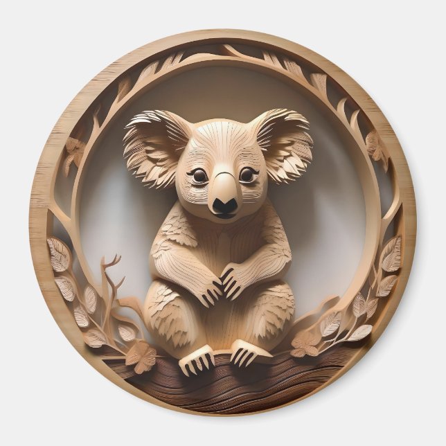 Australischer Baumhugger: Koala Bärenholz Print Magnet (Vorne)