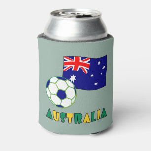 Australischer Fußball und Flagge vor grünem Hinter Dosenkühler