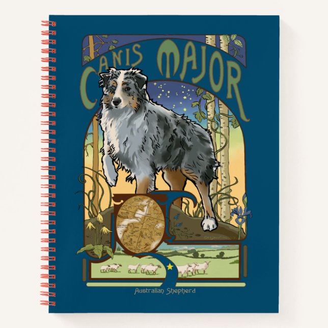 Australischer Hirte Art Nouveau Canis Major Notizbuch (Vorderseite)