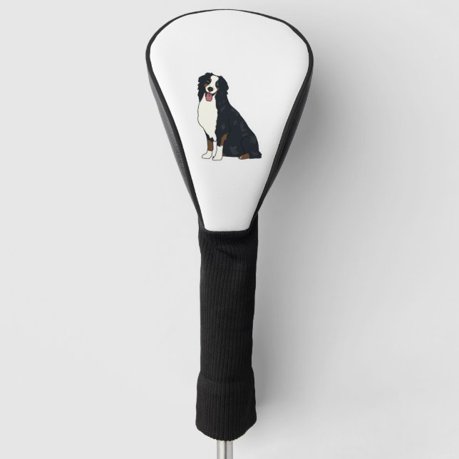Australischer Hirte (dunkelblaue Merle mit blauem  Golf Headcover (Vorderseite)
