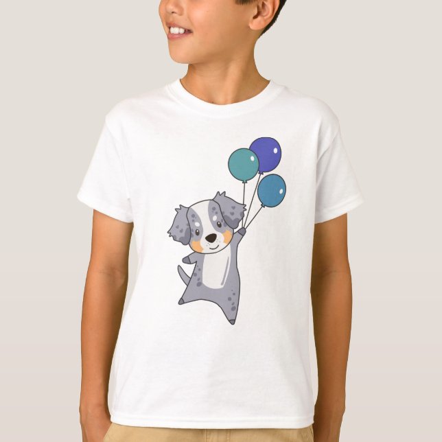 Australischer Hirte fliegt mit Balloons T-Shirt (Vorderseite)