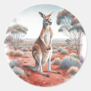 Australischer Känguru-Wasserfarben Runder Aufkleber
