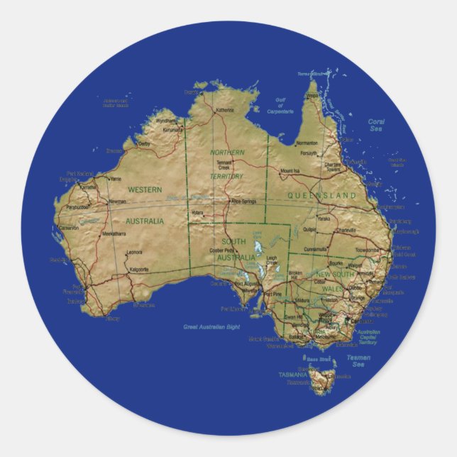 Australischer Kartenaufkleber Runder Aufkleber (Vorderseite)
