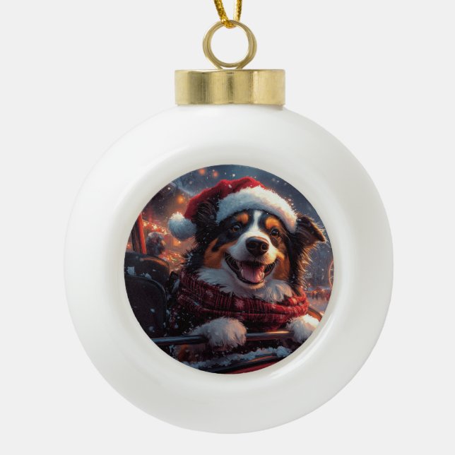 Australischer Kelpie Dog Roller Untersetzer Weihna Keramik Kugel-Ornament (Vorderseite)