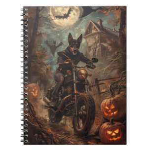 Australischer Kelpie fährt Motorrad Halloween Notizblock