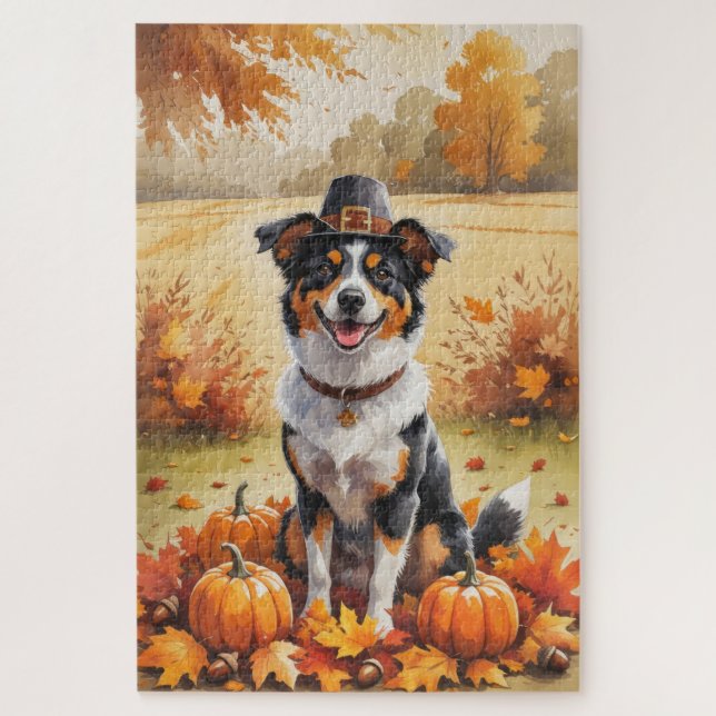 Australischer Kelpie Herbstleaves Erntedank Art (Vertikal)