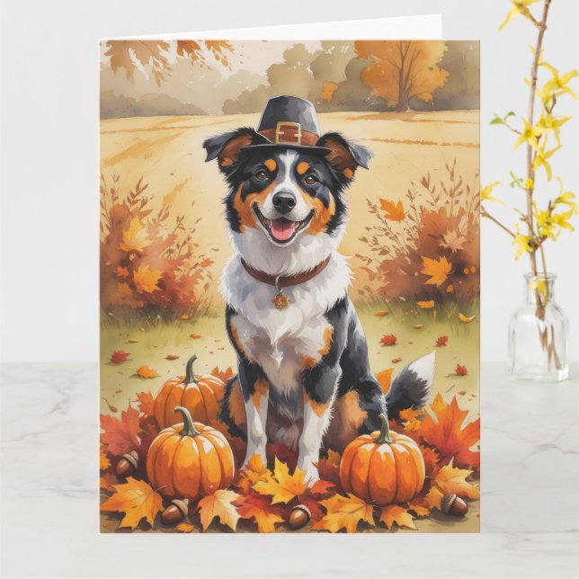 Australischer Kelpie Herbstleaves Erntedank Art Karte (Gelbe Blume)