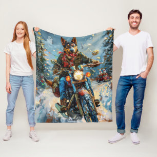 Australischer Kelpie-Hund fährt Motorrad Weihnacht Fleecedecke
