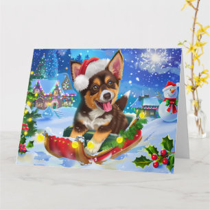Australischer Kelpie-Hund im Schlitten Schnee Weih Karte