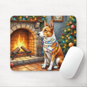 Australischer Kelpie Kamin mit Weihnachtslichtern Mousepad