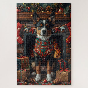 Australischer Kelpie mit Weihnachtsgeschenken Kami