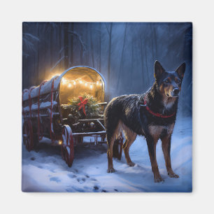 Australischer Kelpie Schneeschlitten Weihnachtsdek Magnet