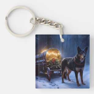 Australischer Kelpie Schneeschlitten Weihnachtsdek Schlüsselanhänger