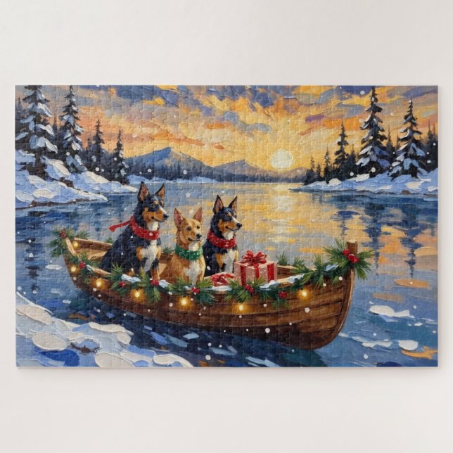 Australischer Kelpie Weihnachtsboot Urlaub (Horizontal)