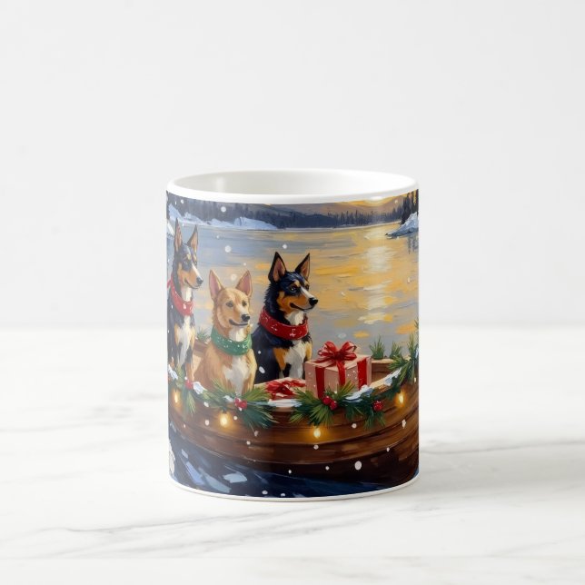 Australischer Kelpie Weihnachtsboot Urlaub Kaffeetasse (Mittel)