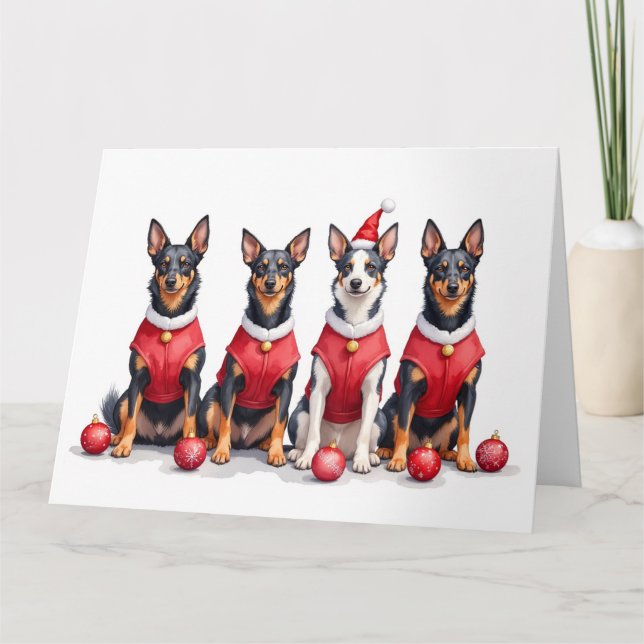 Australischer Kelpie Weihnachtskleid Santa Hut Karte (Vorderseite)