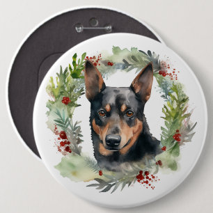Australischer Kelpie-Weihnachtskranz Festiver Hund Button