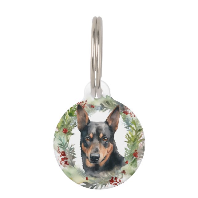 Australischer Kelpie Weihnachtswreath Haustiermarke (Vorderseite)