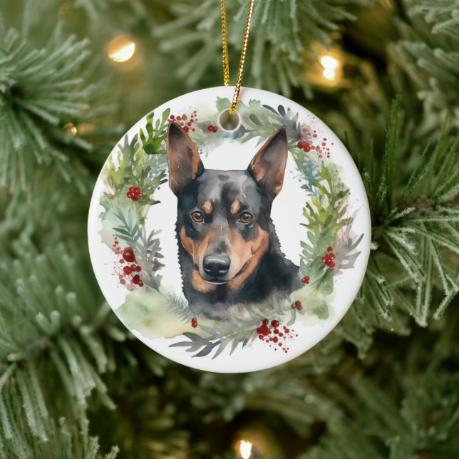Australischer Kelpie Weihnachtswreath Keramik Ornament (Baum)