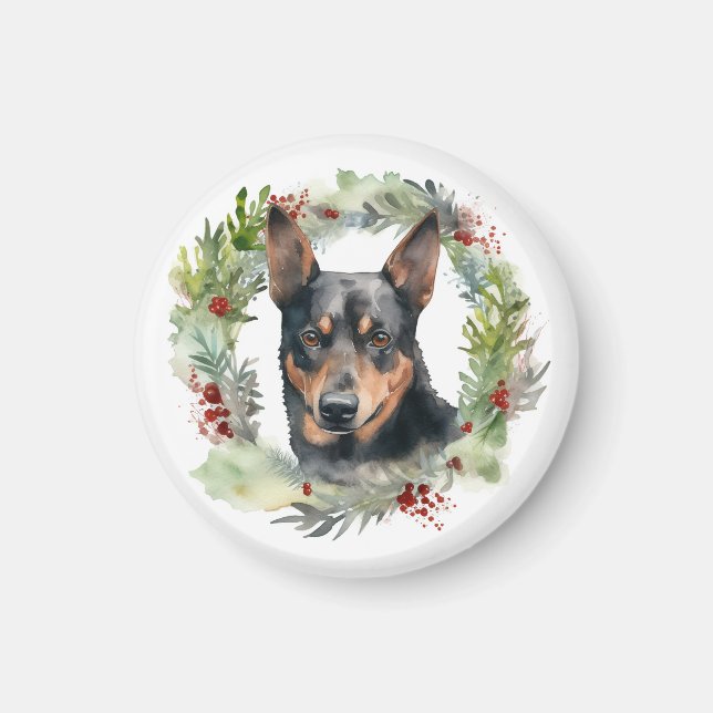 Australischer Kelpie Weihnachtswreath Magnet (Vorne)