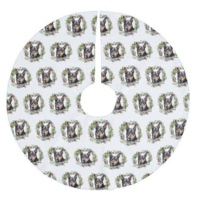 Australischer Kelpie Weihnachtswreath Polyester Weihnachtsbaumdecke (Vorderseite)