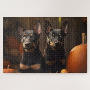 Australischer Kelpie-Welpe Herbstfreude Kürbis