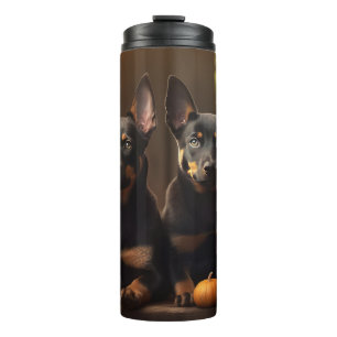 Australischer Kelpie-Welpe Herbstfreude Kürbis Thermosbecher