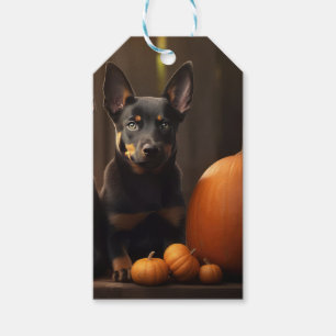 Australischer Kelpie Welpe Herbstvergnügen Kürbis Geschenkanhänger