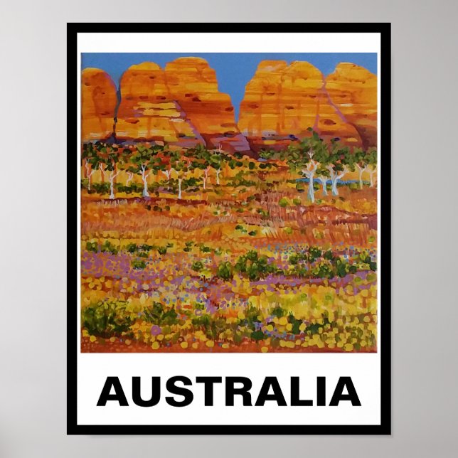 Australischer Outback mit Gumbäumen und Wildblumen Poster (Vorne)