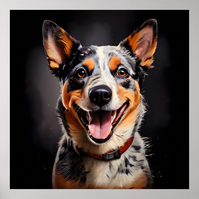 Australischer Rind Dog Realism Art Portrait Poster (Vorne)