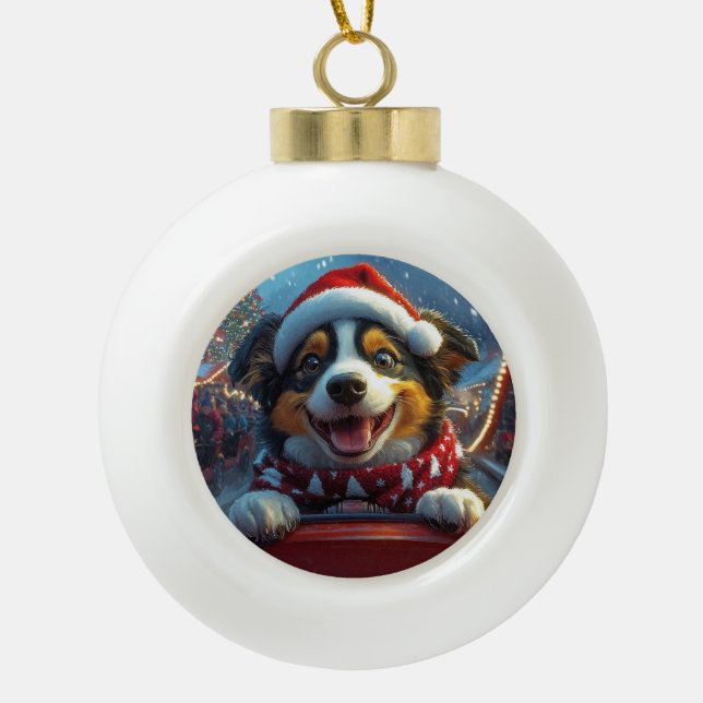 Australischer Rind Dog Roller Untersetzer Weihnach Keramik Kugel-Ornament (Vorderseite)