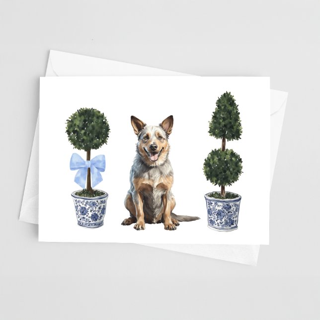 Australischer Rind Hund Welpe Topiary Watercolor Karte (Von Creator hochgeladen)