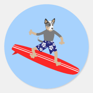 Australischer Rinderdog Surfer Runder Aufkleber