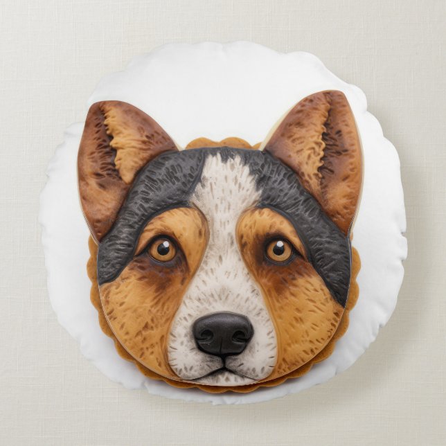 Australischer Rinderhund 3D Inspiriert Rundes Kissen (Vorderseite)