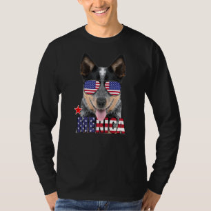 Australischer Rinderhund Amerikanische Flagge Sonn T-Shirt