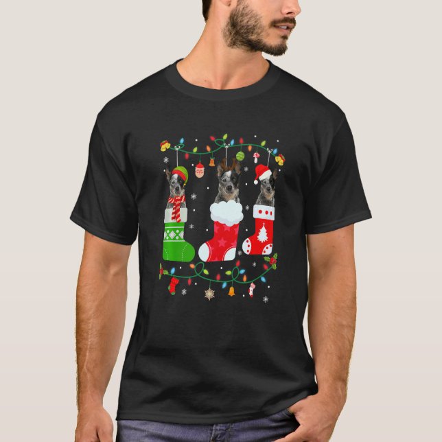 Australischer Rinderhund Drei Weihnachtssocken Swe T-Shirt (Vorderseite)