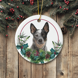 Australischer Rinderhund Evergreen Wreath Keramik Ornament