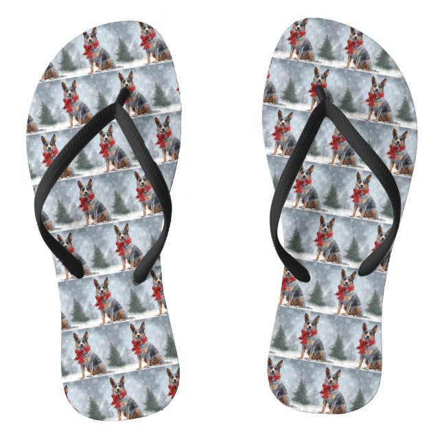 Australischer Rinderhund im Schnee Weihnachten Flip Flops (Fußbett)