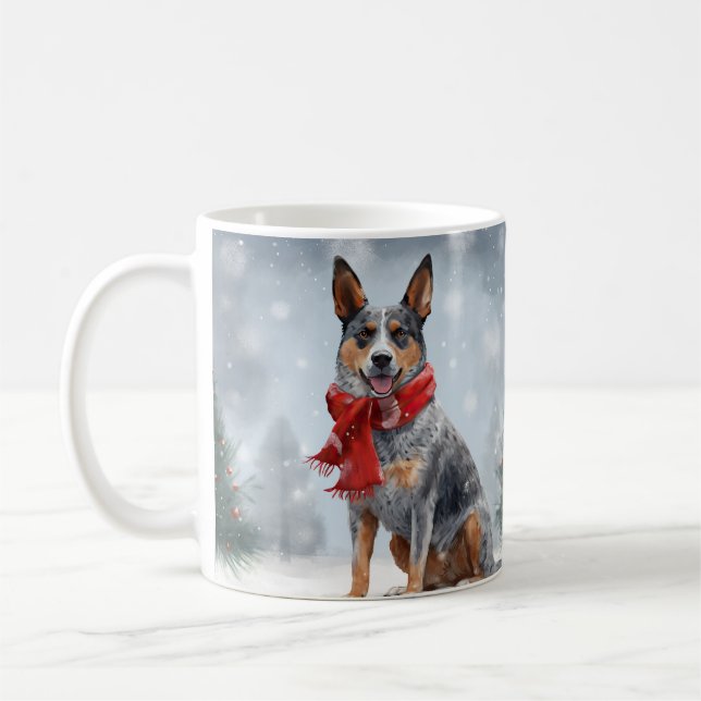 Australischer Rinderhund im Schnee Weihnachten Kaffeetasse (Links)