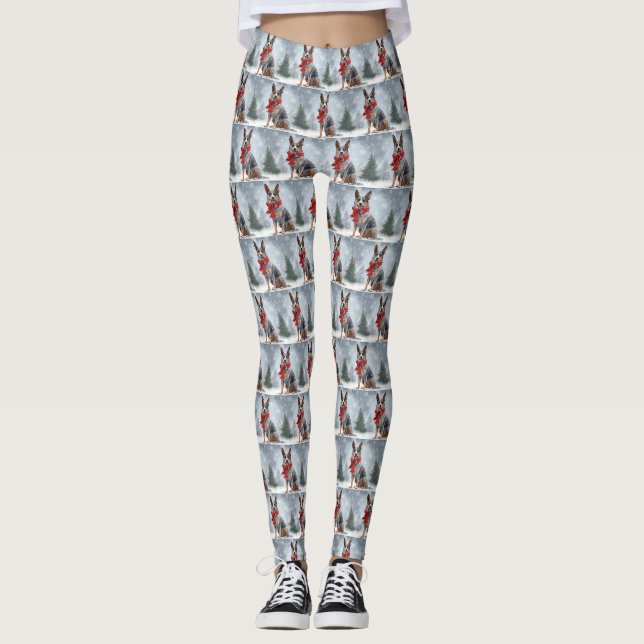 Australischer Rinderhund im Schnee Weihnachten Leggings (Vorderseite)