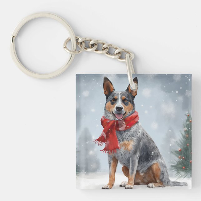 Australischer Rinderhund im Schnee Weihnachten Schlüsselanhänger (Vorderseite)