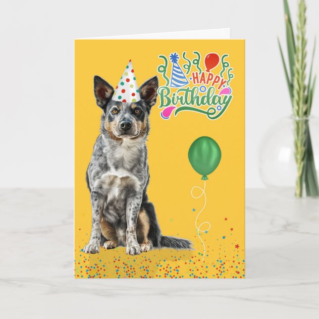 Australischer Rinderhund in einem Party zum Geburt Karte (Vorderseite)