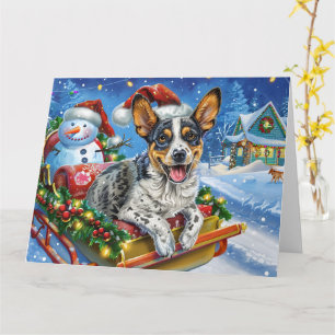 Australischer Rinderhund in Sleigh Snow Weihnachte Karte
