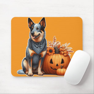 Australischer Rinderhund neben einem Jack-O-Lanter Mousepad