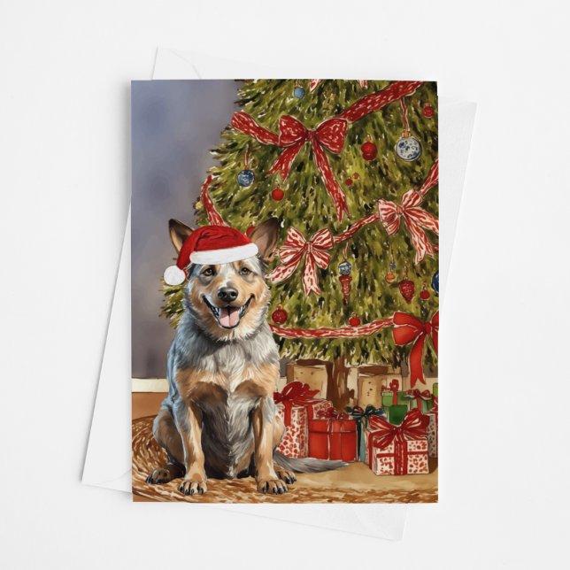 Australischer Rinderhund Watercolor Weihnachtsbaum Karte (Von Creator hochgeladen)