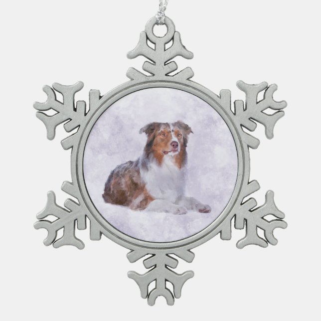 Australischer Schäfer - australisches Aquarell Schneeflocken Zinn-Ornament (Vorderseite)