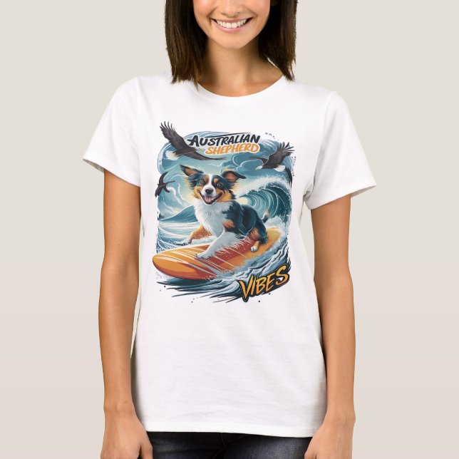 Australischer Schäferfahrer beim Surfen im Wappen T-Shirt (Vorderseite)